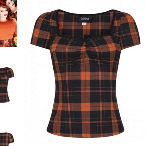 Collectif Mimi Orange Plaid Top - Picture 3 of 8